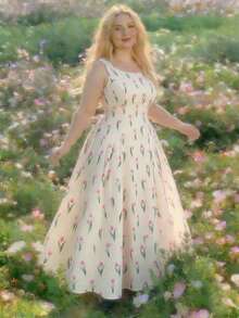 MOD Vestido largo rosa con estampado de tulipanes, romántico y soñador, con espalda abierta y lazo maxi en la espalda - Ideal para fiesta de té en el jardín, cita, fiesta, vestido de verano y primavera para mujer, ropa de playa, vacaciones de primavera, picnic, festival, atuendo de cumpleaños - Multicolor - Ver 7