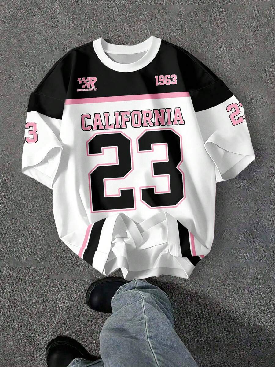 Attitoon 休闲简约圆领短袖宽松女式T恤，印有数字23图案 - 彩色 - 查看 1