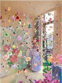 100件套悬挂式花环套装，DIY天花板花卉装饰套装，DIY花卉窗帘材料，人造花吊坠装饰，漂浮花卉墙面背景，摄影设计，主题婚礼，生日，房间装饰 - 彩色 - 查看 8
