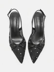 CUCCOO CURVES Giày nữ mũi nhọn, khóa cài, kiểu dáng thời trang hàng ngày, đế rộng, cao gót. - màu đen - Xem 6