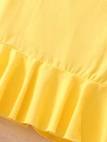 2pcs/Set Tween Girls Textured Cotton Sleeveless Ruffle Hem Top And Wide Leg Pants, Comfortable Casual Fashion Yellow Set - Yellow - View 3