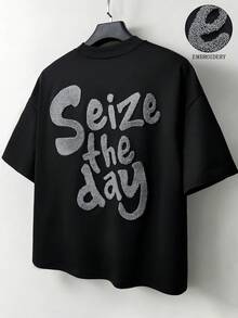 TOKVUE 男士休闲热销“把握当下”3D刺绣T恤，适合户外音乐节、日常出行、朋友聚会、送给男友/老公的礼物、周年纪念礼物，黑色 - 黑色 - 查看 3