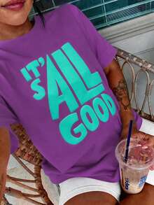DrmWander Camiseta de mujer, camiseta de manga corta con gráfico de estilo casual de calle, top de verano lindo - Morado - Ver 4