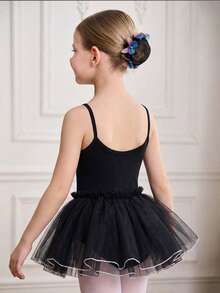 SHEIN Young Girl' Professional Ballet Tutu Dress, Adorable Sleeveless Black Design With Rhinestone Decor, Multi-Layer Soft Mesh And Stretchy Fabric, Cute Fairy Style, Perfect For Ballet Classes And Recitals, Lightweight And Skin-Friendly - Black - View 4
