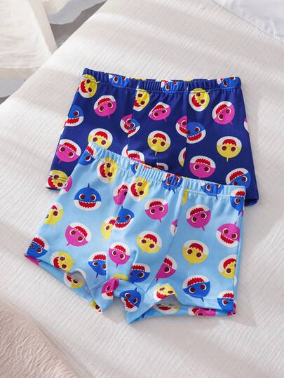 BABY SHARK X SHEIN Set de 2 calzoncillos tipo bóxer con estampado gráfico lindo para niño
