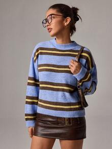 SHEIN Women's Wear Brushed Acrylic Multi-Stripe Knit Sweater - Multicolor - View 5