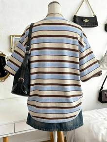 EMERY ROSE 大码女式图案数码条纹印花时尚简约圆领女式T恤 - 彩色 - 查看 2