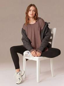 GLOWMODE Cloudknit Soft Oversized Hip Length Adjustable Drawstring Long Sleeve Sweatshirt With Thumbholes Daily Casual   Spring Summer - Mocha Brown - View 6