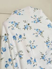 SHEIN 孕妇夏季海滩度假碎花扭结修身中长连衣裙 - 藍色 - 查看 7
