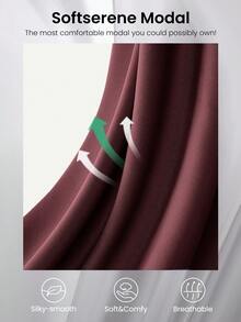 GLOWMODE Pantalones de salón de pierna ancha de cintura alta con toque de seda modal y bolsillos laterales para uso diario y casual en otoño e invierno - Burdeos - Ver 5