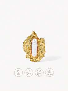 Opalesca Anillo abierto para mujer, premium/elegante/elegante/uso diario/minimalista, perla/cristal, para mamá/mujer/niña/madre, verano/playa/baile de graduación/fiesta/vacaciones, compromiso/boda/promesa, novia, corazón/floral, Fairycore/Mermaidcore - Amarillo Oro - Ver 2