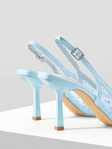 Mnmlis Women's High Heel Pointed Toe Rhinestone Mesh Stilettos, Sexy & Fashionable Spring Shoes Spring Break Easter Prom Heels - Light blue - View 4