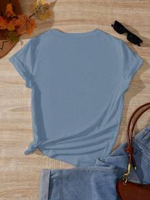 INAWLY Plus Size Embroidered Silly Goose Book Club Shirt, Comfortable Color Reader T-Shirt, Gift For Book Lovers, Round Neck Women Embroidered T-Shirt - Blue - View 2