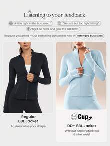 GLOWMODE FeatherFit™ For DD+ Slim-It Streamline Performance Secure Pockets Zip Up Long Sleeve Jacket Low Impact Yoga Daily Fall - Baby Blue - View 2