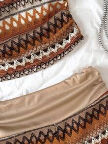 SHEIN Conjunto de top tubo y shorts a rayas para niña preadolescente - Caqui - Ver 3