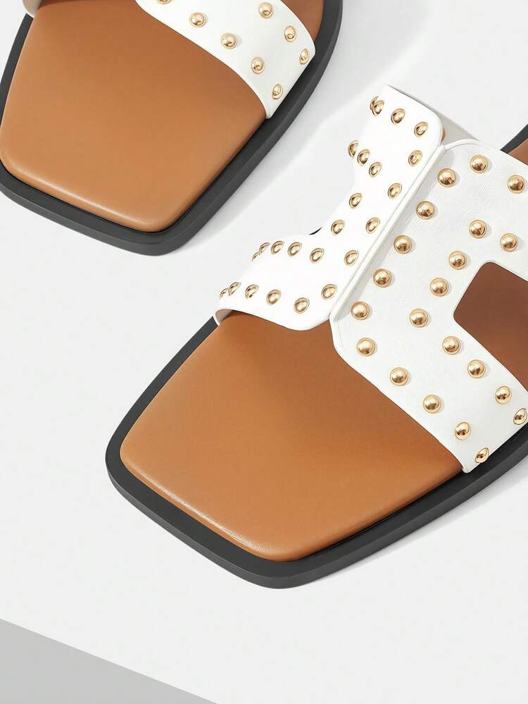 WOMEN'S SUMMER FASHION STREET CASUAL COMMUTE RIVET DECOR OPEN TOE FLAT SANDALS SPRING SHOES