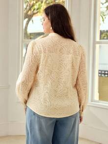 MOTF PREMIUM PLUS SIZE WOMEN SPRING/AUTUMN WHITE LACE COLLAR LONG SLEEVE BLOUSE - Apricot - View 3