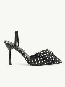 CUCCOO CHICEST Sandales à talons stilettos à pois rétro pour femmes, style rétro doux et cool, design classique à pois noir et blanc + grand nœud, à la fois élégant et ludique, convient aux filles qui aiment les vêtements sucrés et épicés, peut être porté pour les sorties quotidiennes, les déplacements légers ou les petites fêtes - Noir - Voir 3