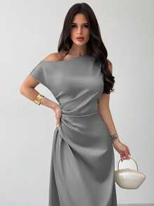 YkhahaYkhahaFirerie Vestido elegante asimétrico de hombro con pliegues y bajo de cola de sirena en color verde, adecuado para citas, vacaciones, bodas, eventos, regreso a la escuela, graduación, vestido de dama de honor formal, vestido de invitada de boda para mujerYkhahaYkhaha - Gris - Ver 7