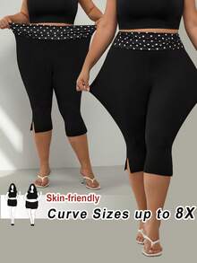 SHEIN CURVE+ Quần legging nữ cỡ lớn màu đen chấm bi dáng ôm dài 3/4, thích hợp mặc đi làm hàng ngày, hẹn hò, dự tiệc, mùa thu/đông/hè, Giáng sinh, Năm mới, Lễ Tạ ơn, tiệc tùng, đám cưới, đi biển, lễ tốt nghiệp, sang trọng, thanh lịch, thường ngày, đi chơi, hẹn hò, hẹn hò, đi làm, tỏa sáng, Ngày lễ tình nhân, thanh lịch, kỳ nghỉ, thường ngày, phong cách Y2K, gợi cảm. - màu đen - Xem 2