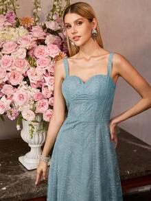 MOTF Soiréza WOMEN'S SWEETHEART NECK LACE EVENING GOWN – THIN SPAGHETTI STRAPS, FITTED BODICE & FLOOR-LENGTH A-LINE FLOWING DRESS– IDEAL FOR WEDDINGS, GALA DINNERS, CELEBRATIONS & FORMAL PARTIES - Dusty Blue - View 5