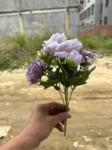 3支人造玫瑰、绣球花、牡丹混合花束，婚礼新娘装饰，DIY花环材料，生日派对，家居装饰，花瓶，户外花园，秋季，新年礼物 - 紫色 - 查看 7