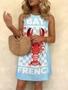 Vaclyn Đầm nữ không tay cổ tròn in hình tôm hùm, thích hợp cho kỳ nghỉ. - Nhiều màu - Xem 3