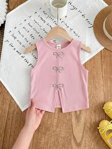 SHEIN Young Girl Solid Color Knit Casual Vest - Pink - View 2