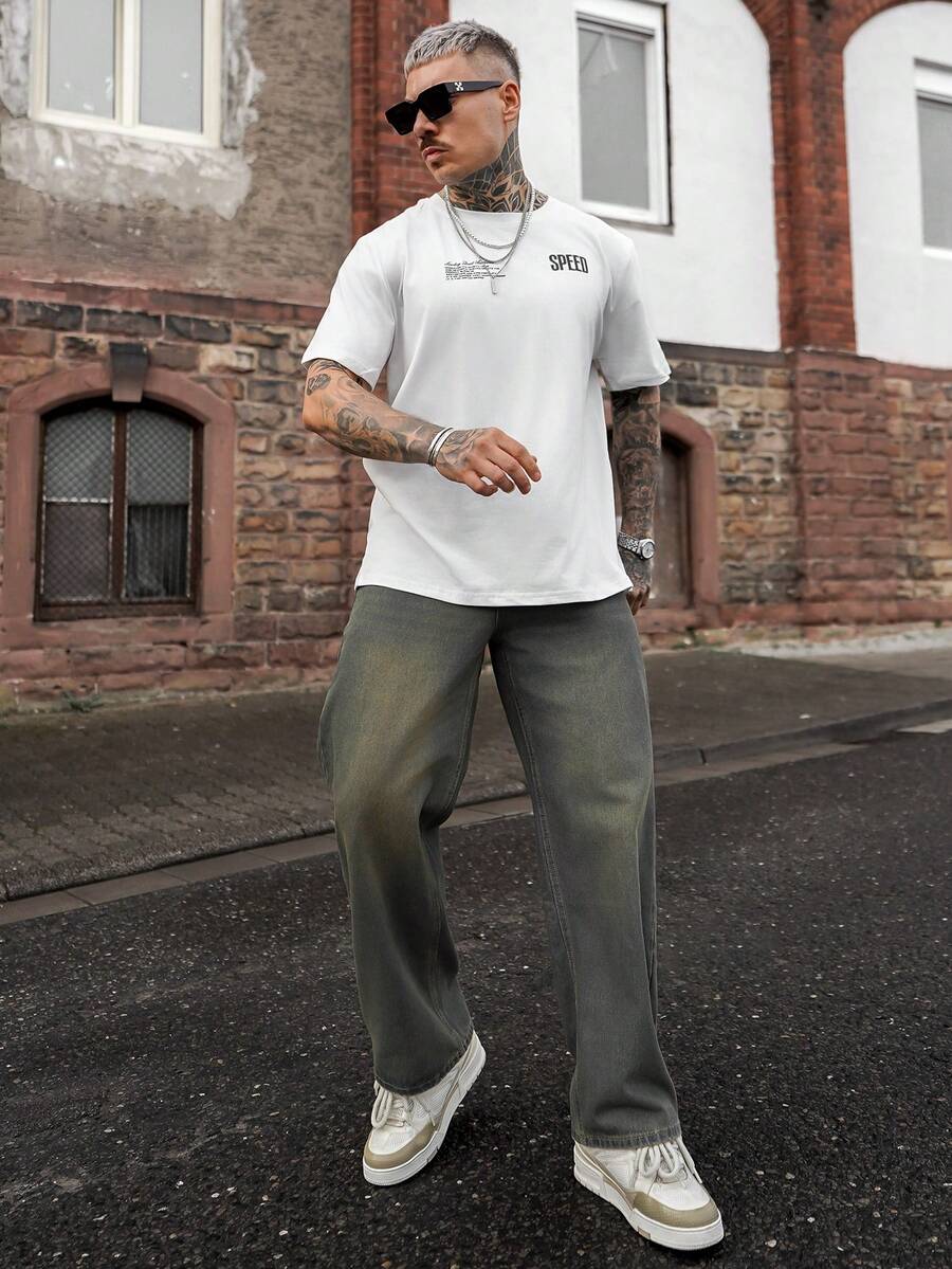 Artur Kramer 男式休闲破洞阔腿宽松牛仔裤 - 藍色 - 查看 1