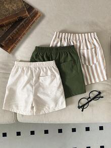 SHEIN Playful Pals Bộ 3 quần short kẻ sọc kiểu dáng tối giản cho bé trai, thích hợp mặc mùa hè. - Nhiều màu - Xem 2