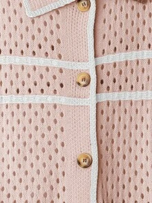 Linhara Cardigan Wanita Ukuran Besar, Rajut Blok Warna, Bukaan Depan, Berongga, Bergaris, Lengan Pendek, Kasual, Ringan, Musim Semi/Panas - Berwarna merah muda - View 7