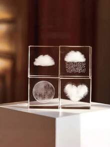 Haus Hana 3D雨云水晶立方体，心形/云朵/月亮/鲸鱼雕刻玻璃立方体，玻璃镇纸摆件，非常适合用作缝纫纸样压重物、纸艺、皮革制品、桌布压重物和DIY工作坊用品，理想的摄影道具、剪贴簿工具和蓝图架，现代家居和办公室桌面装饰，精致的玻璃工艺摆件，适用于客厅、书房和桌面，是生日、母亲节、情人节、复活节和圣诞节送给家人、朋友、爱人和DIY爱好者的理想礼物。 - 多色 - 查看 9
