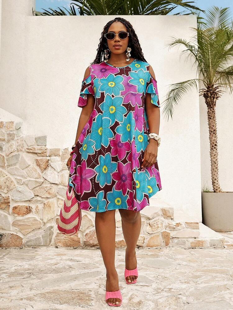 Plus Size Women Floral Print Casual Party Summer Dress