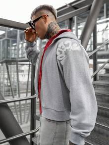 Artur Kramer 男式字母印花连帽拉链长袖卫衣 - 灰色 - 查看 5