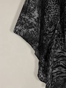 SHEIN ICON Plus Size Women Leopard Print Mixed Pattern Loose Mini Dress Fall - Multicolor - View 6