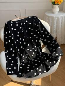 SHEIN EZwear Vestido mini ajustado con cuello con abertura y estampado de lunares elegante para mujer, primavera/otoño - Multicolor - Ver 6