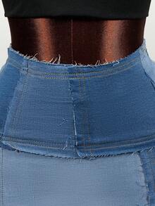 Mistrie Women's Frayed Hem Casual Denim Pencil Skirt - Blue - View 4