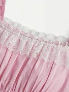 Glamine Charm Đầm maxi nữ thắt eo, tay phồng, phối ren hoa, họa tiết hoa. - Hồng - Xem 6