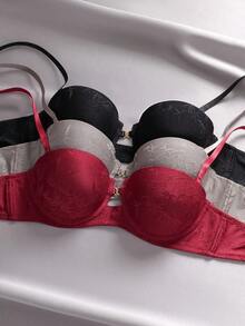 EmpressEnvy Bộ 3 áo ngực có gọng thêu ren dành cho nữ, chất lượng cao. - Nhiều màu - Xem 3