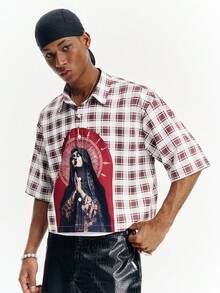 PAVTROS Men's Loose Fit Printed Short Sleeve Shirt - Brown - View 3