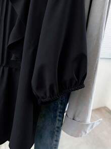 GlowEve CURVE Plus Size Women Solid Color Patchwork Ruffle Pleated Design Loose Blouse - Black - View 6