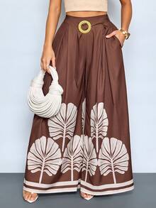 Sexy And Elegant Ladies, Old Money Style, Casual Seaside Vacation, Spring And Summer Pants, Vacation Print+Brown Boho Pants For Women Women Vacation Outfit Sets Wide Leg Pants Women High Waist Hippie Boho Women 2 Piece Outfit Casual Women Wide Leg Pants Summer Outfits For Women Pants Long Wide Leg Pants Patterned Wide Leg Pants Wide Leg Pants Woman High Waist - Brown - View 6