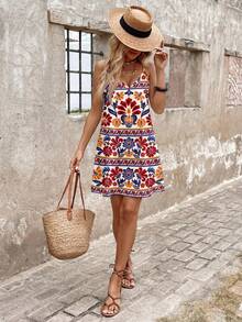 Sylviya 女士休闲印花迷你连衣裙，适合春夏度假和海滩休闲穿着 - 彩色 - 查看 5