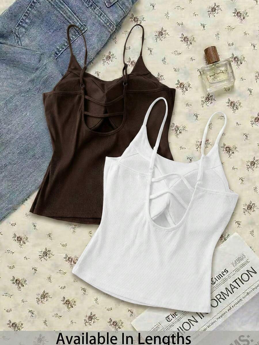 SHEIN Tall CURVE Camiseta sin mangas de talla grande, versátil y de unicolor, con sujetador acolchado, tops de verano, tops de canalé - Multicolor - Ver 1