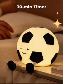 Teckwe Cute Football Silicone Night Light, Rechargeable Touch Control Night Lamp, Dimmable LED Bedside Light For Bedroom, Sports Themed Gift For Boys Girls - Black and White - View 3