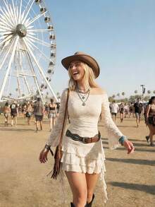 SHEIN MOD Vestido asimétrico con volantes para mujer de talla grande, ideal para Año Nuevo, Acción de Gracias y fiestas - Blanco - Ver 8