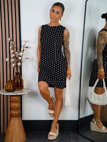 SAYEHFBABY 女士圆点印花露背系带时尚迷你连衣裙 - 黑色 - 查看 1