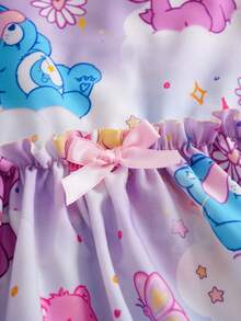 SHEIN X Care Bears 1件可爱风格女童连体泳衣，圆领长袖裙式泳衣，Carebear联名款女童泳衣 - 彩色 - 查看 3