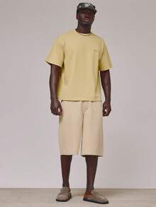 Musero Camiseta de manga corta oversize con cuello redondo y estampado gráfico, esencial para primavera y verano, ideal para vacaciones - amarillo ganso - Ver 5