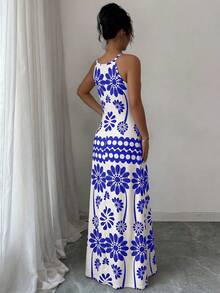 Breezaya Vestido de tirantes con estampado floral de estilo bohemio y casual para vacaciones de mujer - Azul - Ver 2